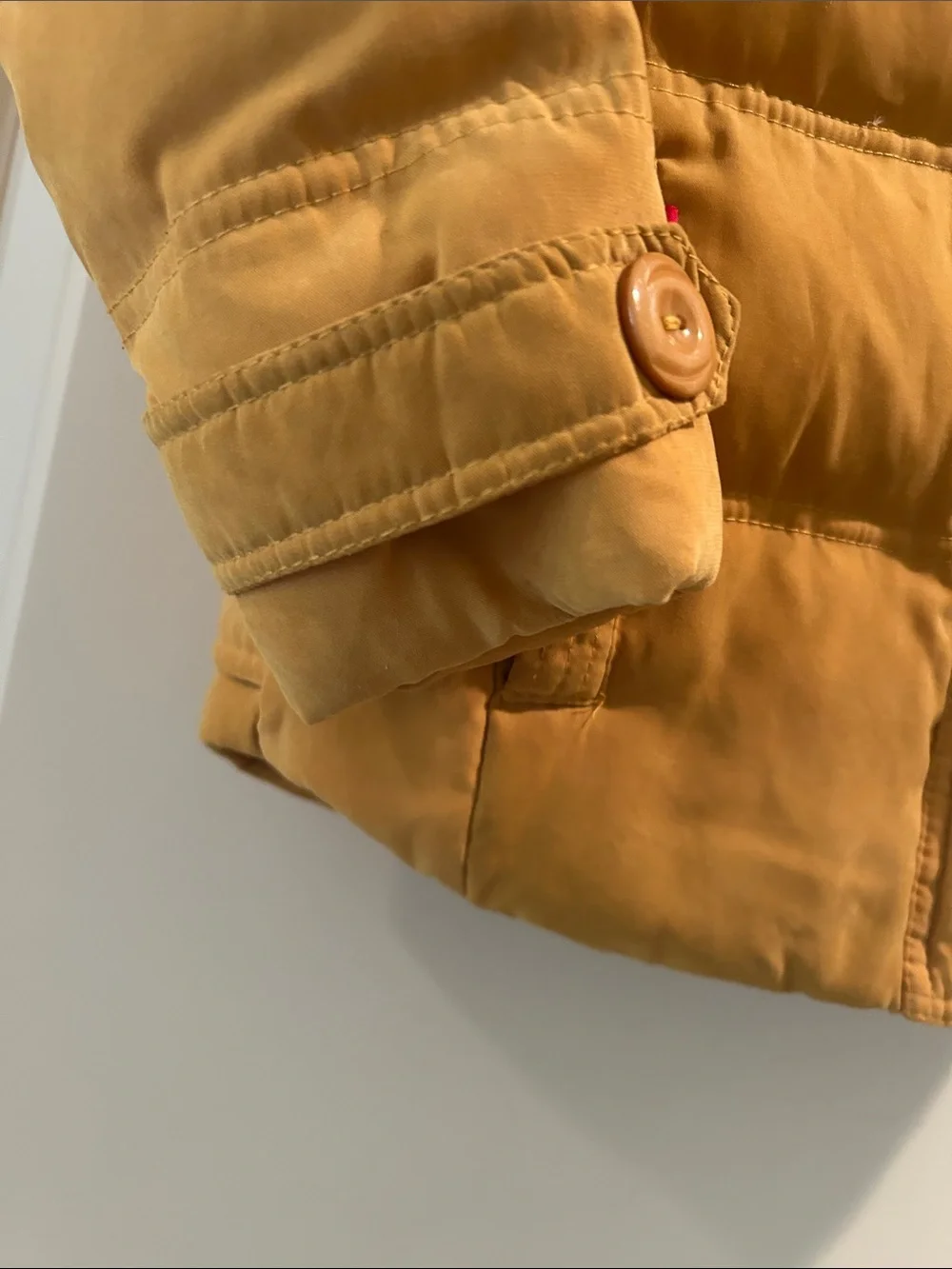 YNF Dock Feather Golden Mustard ZipUp Snaps Puffer Jacket Hood size 120 (5-7yrs)